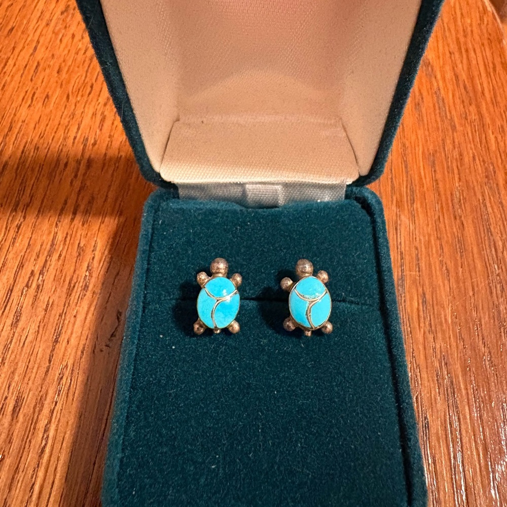 Turquoise Turtle Sterling Stud Earrings